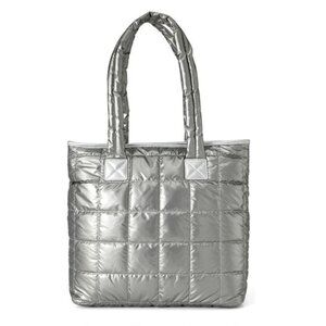 Quilted Puffer Tote - Silver - Double Handle- XL- Lightweight -NWT